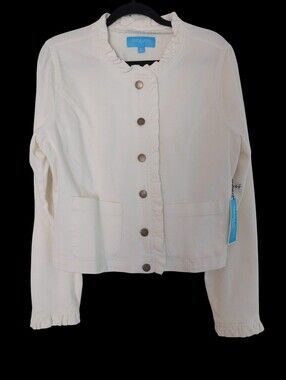 Draper James White Ruffle-Trim Cotton Jean Jacket